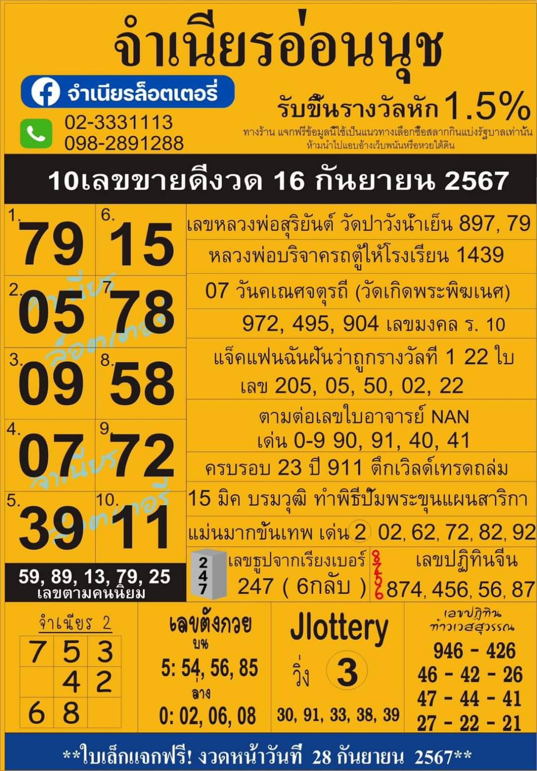 เลขเด็ดสลากใบแดง-แม่จำเนียรอ่อนนุช 16/09/67 [สิบเลขเด็ดขายดี]