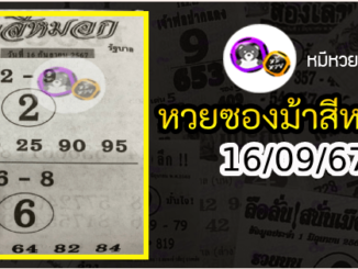 เลขเด็ดงวดนี้ม้าสีหมอก 16/09/67