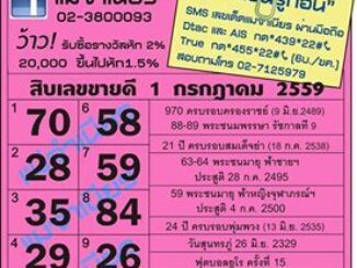 เลขเด็ดงวดนี้ หวยแม่จำเนียร 1 กรกฎาคม 59 [สิบเลขเด็ดขายดี]