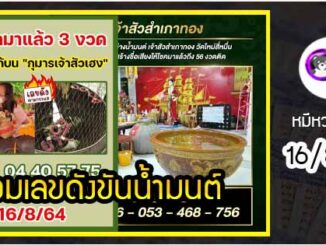 รวมเลขดังขันน้ำมนต์ ทั่วประเทศที่ทุกคนรอคอย งวด 16/8/64