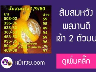 ส้มสมหวัง1/9/60 เข้ากลับ2ตัวบน