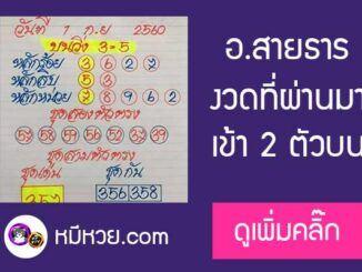 หวยซอง อาจารย์สายธาร1/9/60 เข้า2ตัวบน