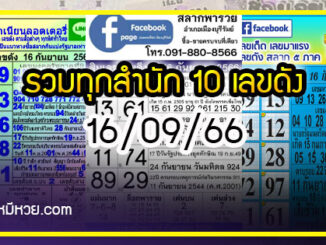 รวมทุกสำนัก 10 เลขดังคนแห่ซื้อเยอะ 16/09/66 เลขห้ามพลาดเด้อสู