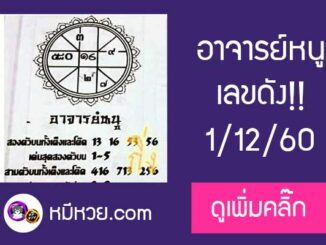 เลขเด็ด อาจารย์หนู 1/12/60 หวยเด็ดงวดนี้