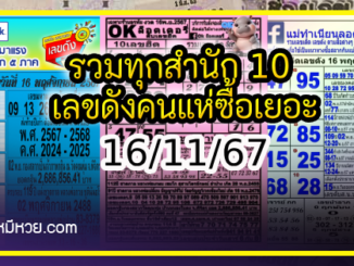 รวมทุกสำนัก 10 เลขดังคนแห่ซื้อเยอะ 16/11/67 เลขห้ามพลาดเด้อสู