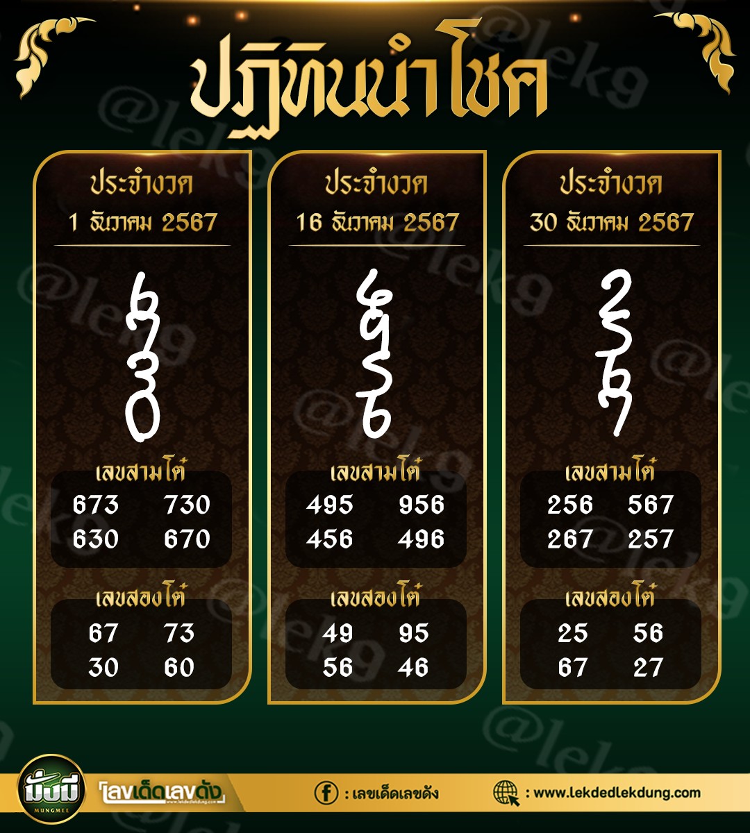 รวมเลขหวยปฎิทิน แม่นทุกงวดแป๊ะปังจริง 01/12/67