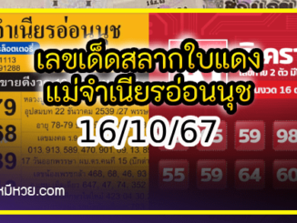 เลขเด็ดสลากใบแดง-แม่จำเนียรอ่อนนุช 16/10/67 [สิบเลขเด็ดขายดี]