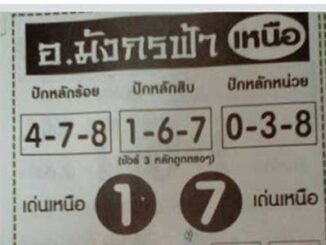 หวยซอง อ.มังกรฟ้า 16/3/2560