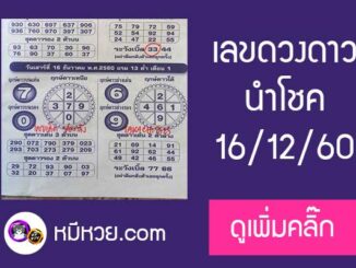 เลขเด็ด เลขดวงดาวนำโชค 16/12/60