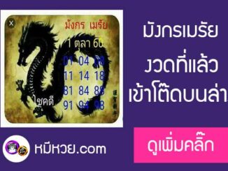 หวยซอง มังกรเมรัย1/10/60 เข้าตรงบน