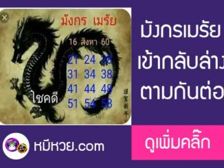 หวยซอง มังกรเมรัย16/8/60 สถิติดี