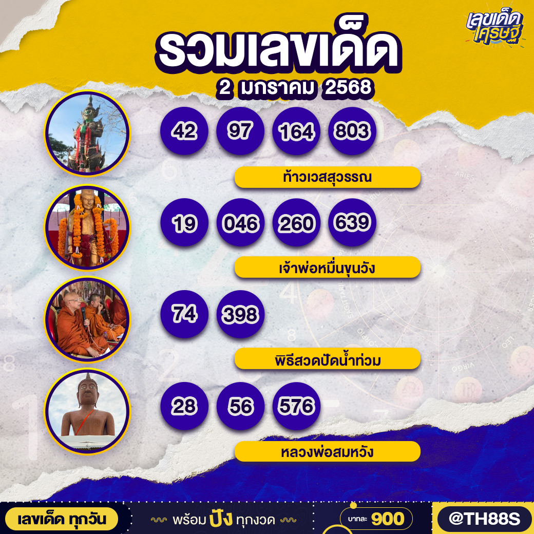 รวมเลขอาจารย์เกจิวัดดังทั่วประเทศที่ทุกคนรอคอย งวด 02/01/68