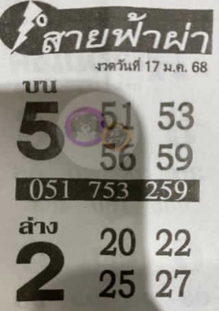 หวยซอง สายฟ้าผ่า 17/01/68