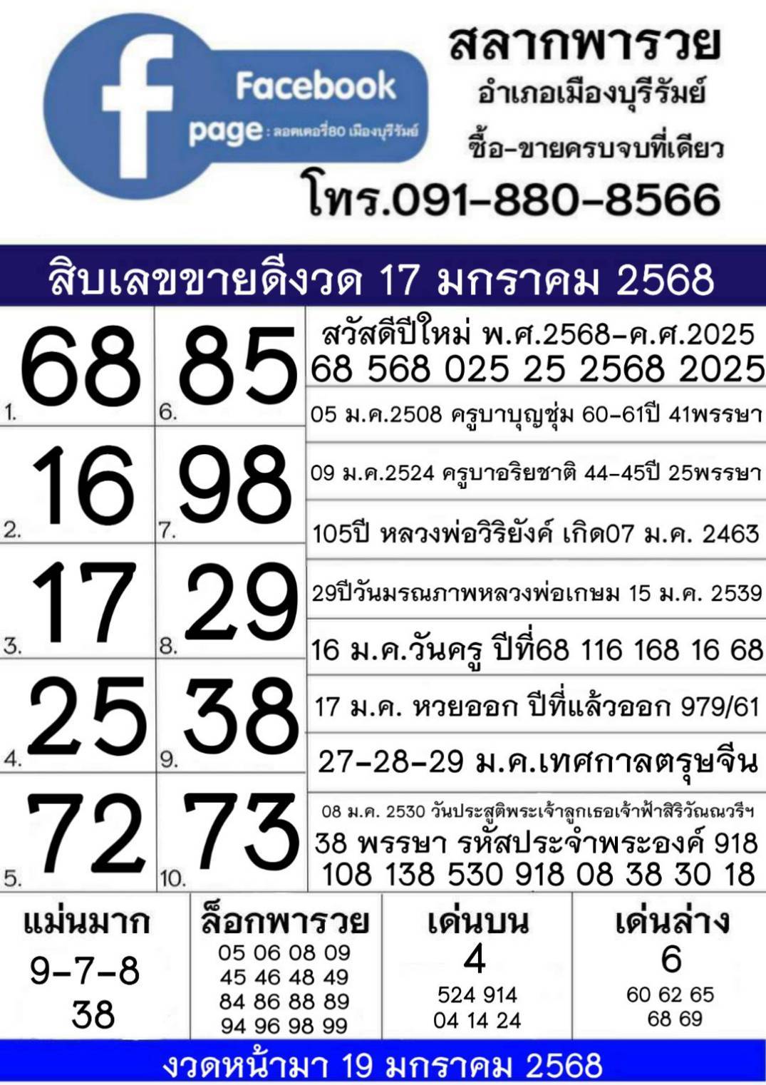 รวมทุกสำนัก 10 เลขดังคนแห่ซื้อเยอะ 17/01/68 เลขห้ามพลาดเด้อสู