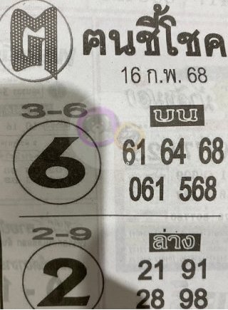 หวยซอง ฅนชี้โชค 16/02/68, หวยซอง ฅนชี้โชค 16/02/68, หวยซอง ฅนชี้โชค 16 ก.พ. 68, หวยซอง ฅนชี้โชค, เลขเด็ดงวดนี้