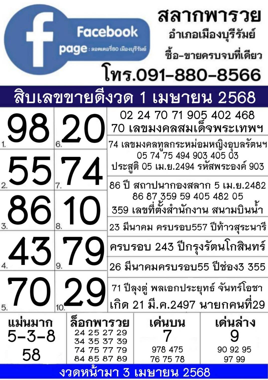 รวมทุกสำนัก 10 เลขดังคนแห่ซื้อเยอะ 01/04/68 เลขห้ามพลาดเด้อสู