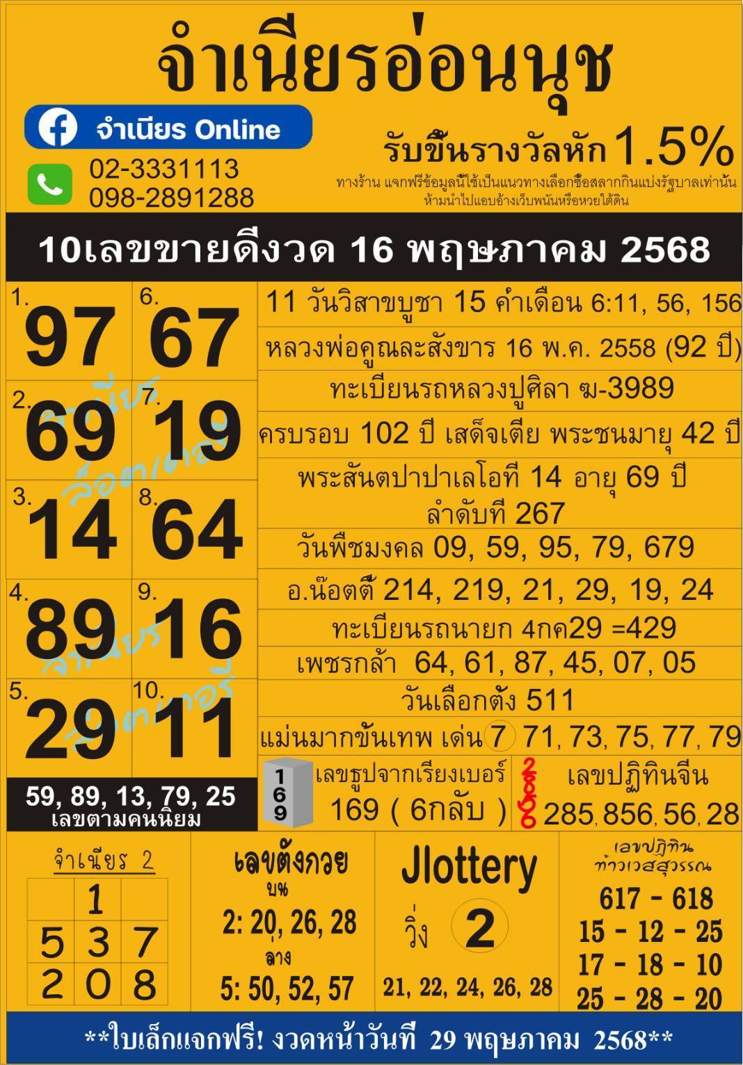 หวยแม่จำเนียร 16/05/68 [สิบเลขเด็ดขายดี]