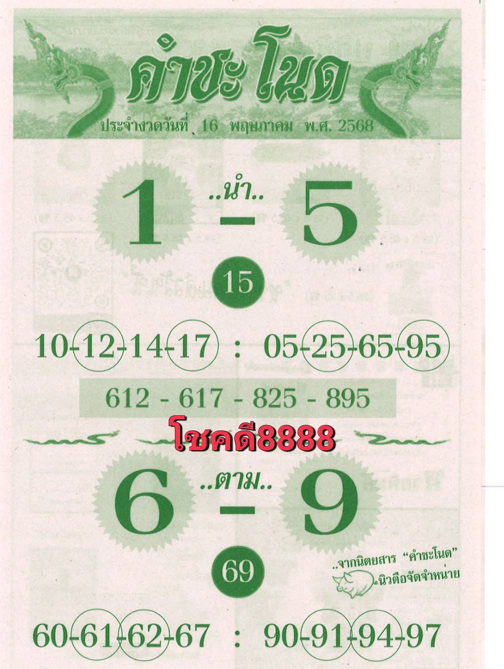 เลขเด็ดพ่อปู่แม่ย่าพญานาค-คำชะโนด งวด 16/05/68