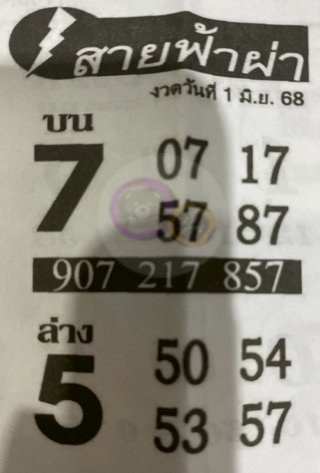 หวยซอง สายฟ้าผ่า 01/06/68