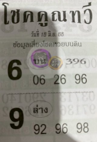 หวยซองโชคคูณทวี 16/06/68, หวยซอง โชคคูณทวี 16/06/68, หวยซอง โชคคูณทวี 16 มิ.ย. 68, หวยซอง, หวยซอง โชคคูณทวี, เลขเด็ดงวดนี้, เลขเด็ด, หวย