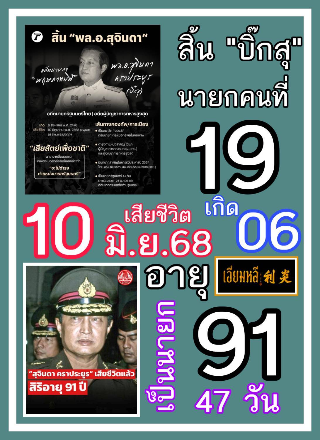 เลขเด็ดบุคคลการเมือง-รัฐบาล งวด 16/06/68
