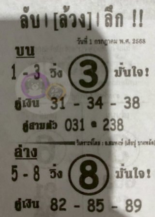 หวยซอง ลับล้วงลึก 01/07/68 สำหรับแฟนหวยลับล้วงลึก รวมข่าวหวยเด็ด