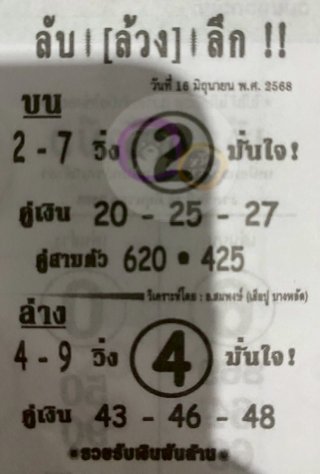 หวยซอง ลับล้วงลึก 16/06/68 สำหรับแฟนหวยลับล้วงลึก รวมข่าวหวยเด็ด