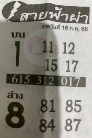หวยซอง สายฟ้าผ่า 16/07/68