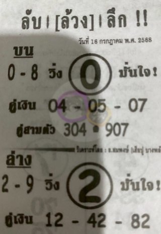 หวยซอง ลับล้วงลึก 16/07/68 สำหรับแฟนหวยลับล้วงลึก รวมข่าวหวยเด็ด
