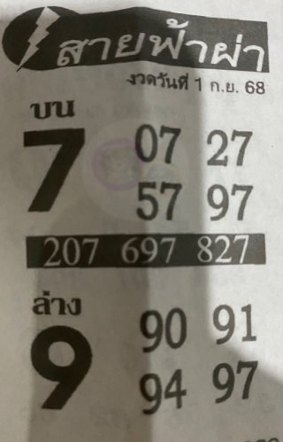 หวยซอง สายฟ้าผ่า 01/09/68