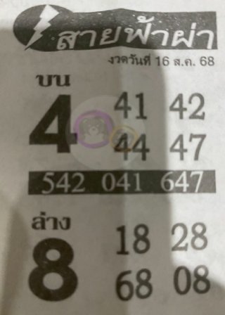 หวยซอง สายฟ้าผ่า 16/08/68