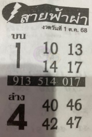 หวยซอง สายฟ้าผ่า 01/10/68