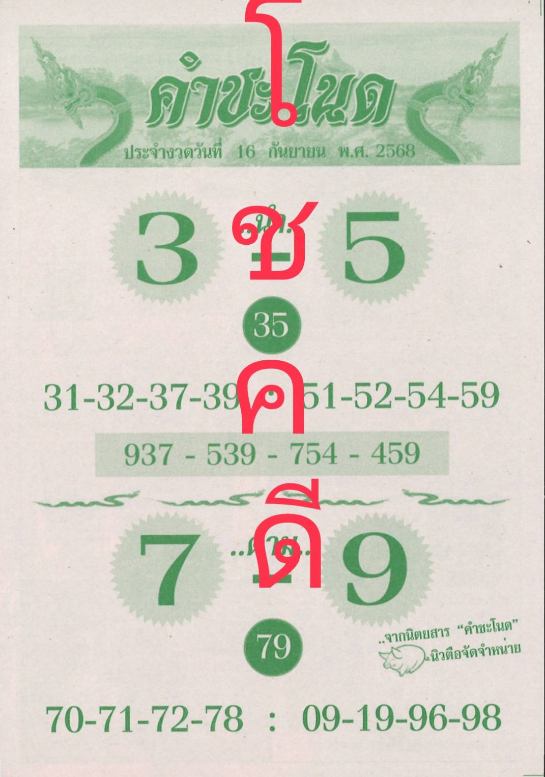 เลขเด็ดพ่อปู่แม่ย่าพญานาค-คำชะโนด งวด 16/09/68