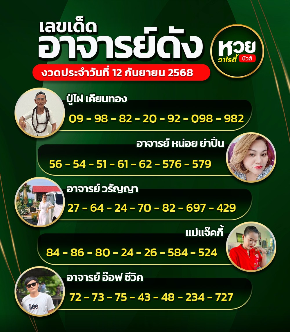 รวมเลขอาจารย์เกจิวัดดังทั่วประเทศที่ทุกคนรอคอย งวด 16/09/68
