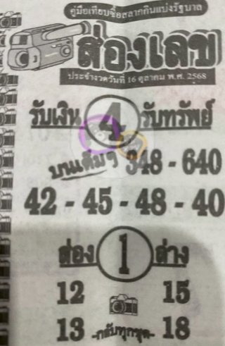 หวยซองส่องเลข 16/10/68 สำหรับแฟนชุดหวยซองส่องเลข