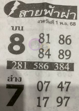 หวยซอง สายฟ้าผ่า 01/11/68