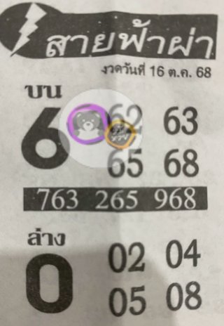 หวยซอง สายฟ้าผ่า 16/10/68