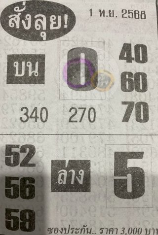 หวยซองสั่งลุย 01/11/68 สำหรับแฟนหวยซองพรุ่งนี้รวย