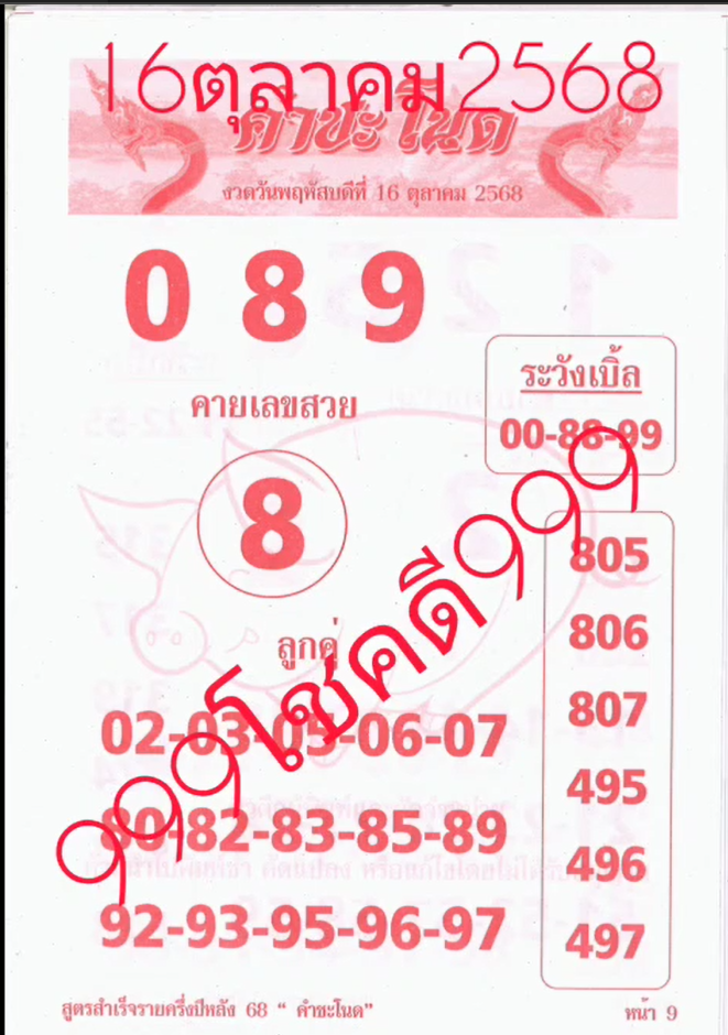 เลขเด็ดพ่อปู่แม่ย่าพญานาค-คำชะโนด งวด 16/10/68