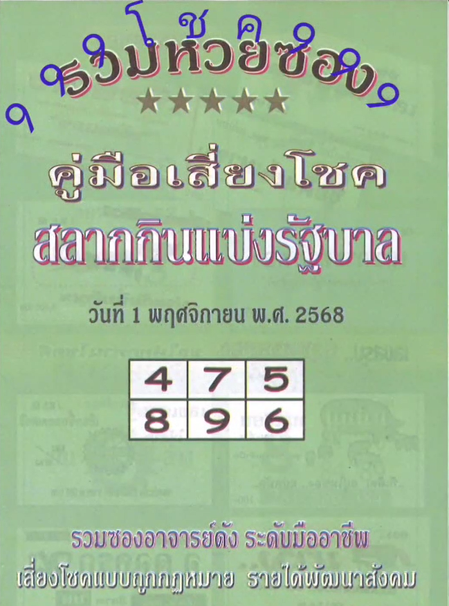 รวมเลขเด็ดหวยซองเด่นๆ แม่นๆ งวด 01/11/68
