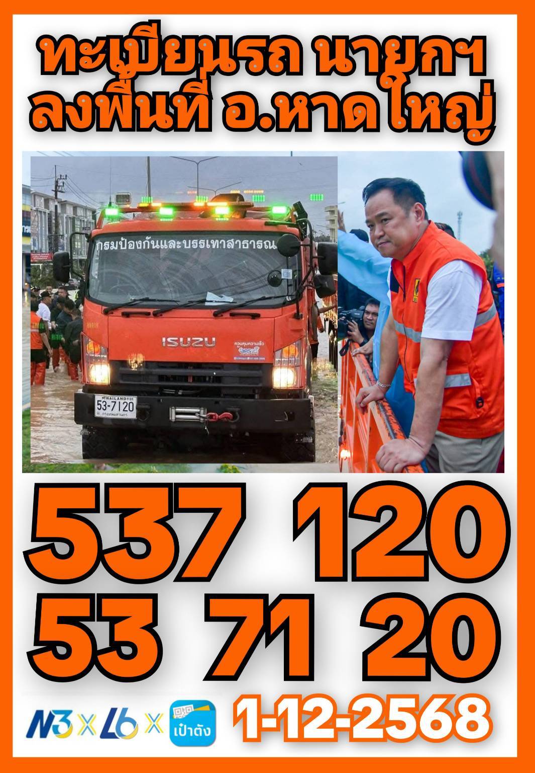 เลขเด็ดนายกฯ "อนุทิน" เดินสายลงพื้นที่ งวด 01/12/68