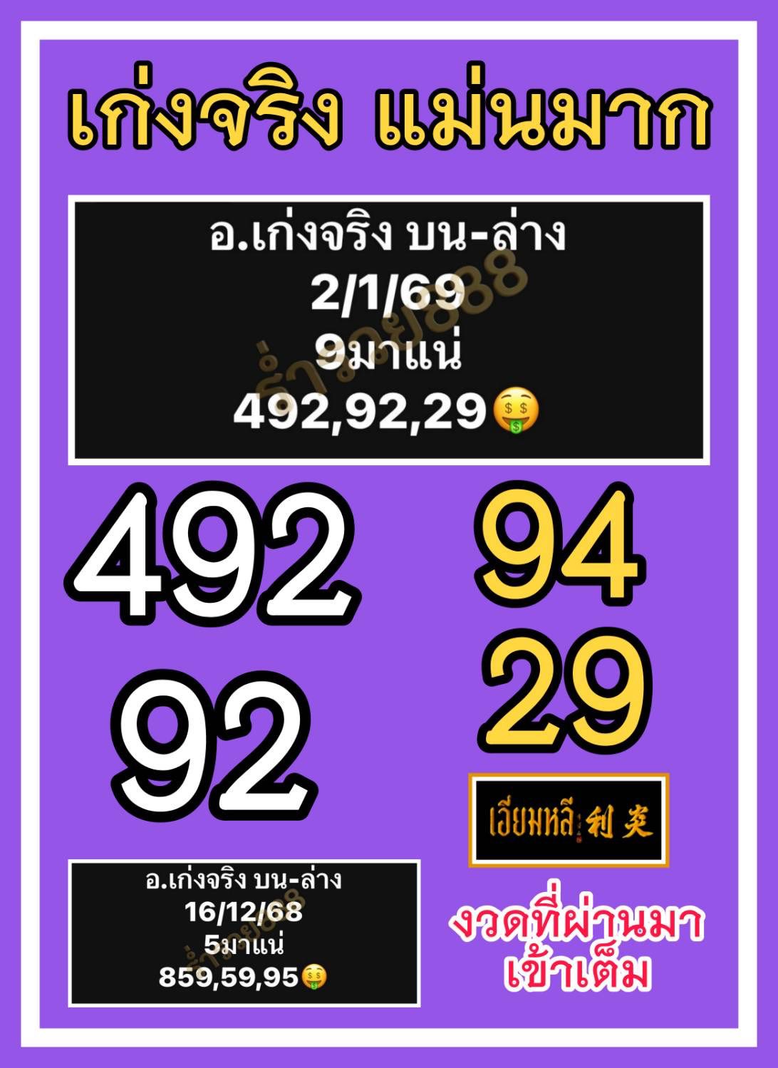 รวมเลขอาจารย์เกจิวัดดังทั่วประเทศที่ทุกคนรอคอย งวด 02/01/69