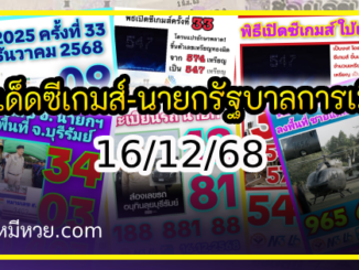 เลขเด็ดซีเกมส์-นายกรัฐบาลการเมือง งวด 16/12/68