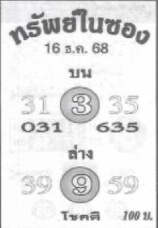 หวยซองทรัพย์ในซอง 16/12/68,เลขเด็ดงวดนี้,เลขหวยซอง