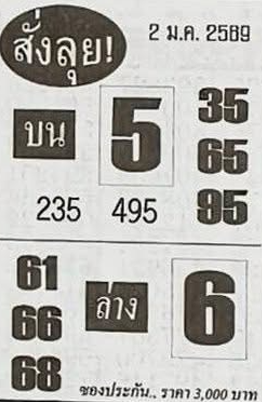 หวยซองสั่งลุย 02/01/69 สำหรับแฟนหวยซองพรุ่งนี้รวย