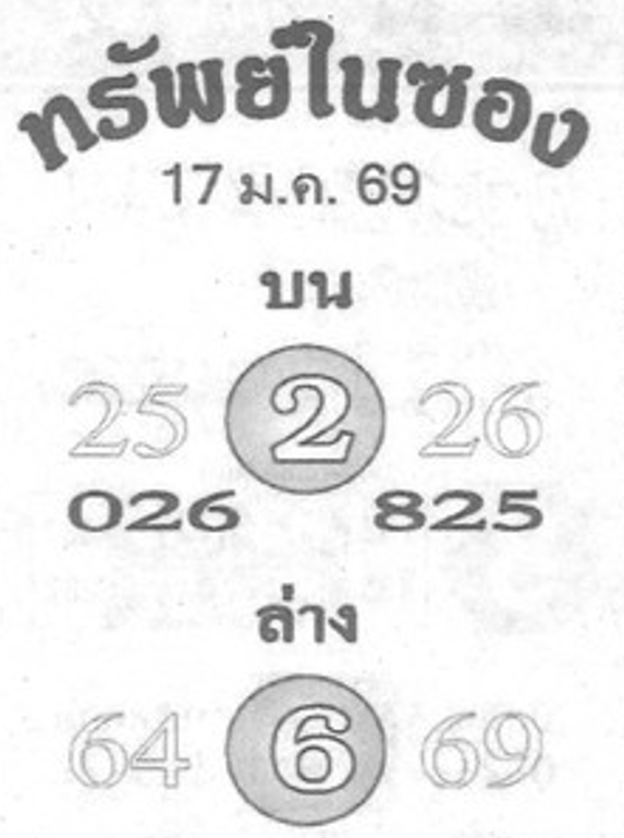 หวยซองทรัพย์ในซอง 17/01/69 สำหรับแฟนชุดหวยทรัพย์ในซอง