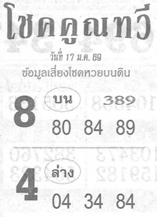 หวยซองโชคคูณทวี 17/01/69