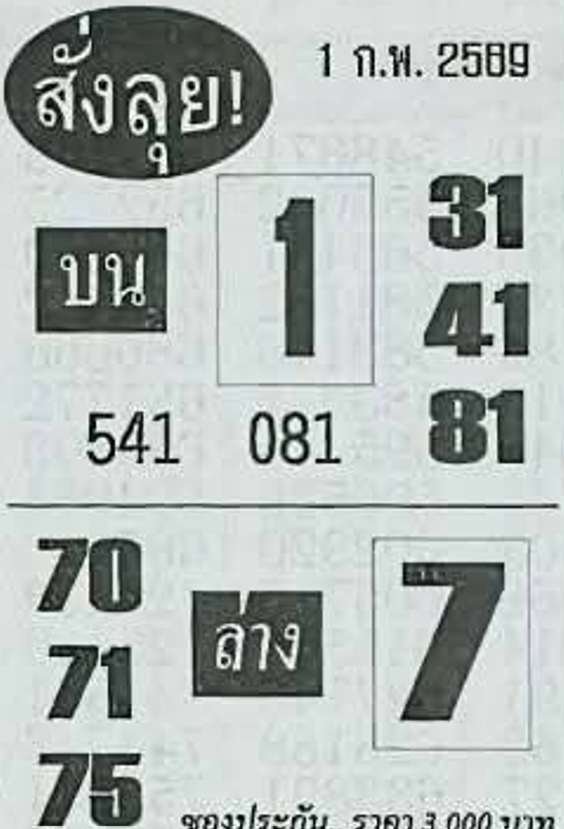 หวยซองสั่งลุย 01/02/69 สำหรับแฟนหวยซองพรุ่งนี้รวย