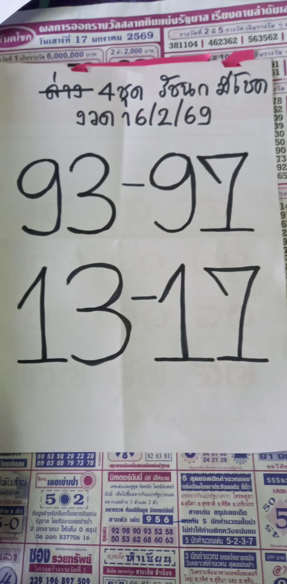 เลขเด็ดหวยเขียนมือ คอหวยตามหาทุกงวด 16/02/69