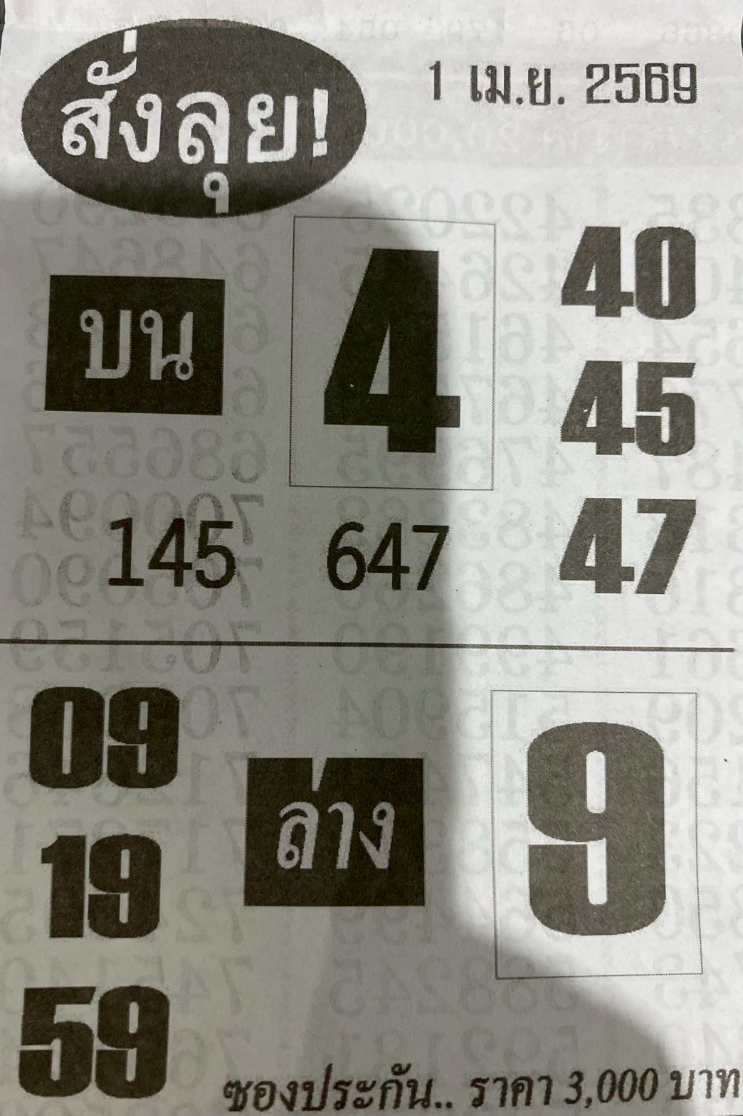 หวยซองสั่งลุย 01/04/69 สำหรับแฟนหวยซองพรุ่งนี้รวย